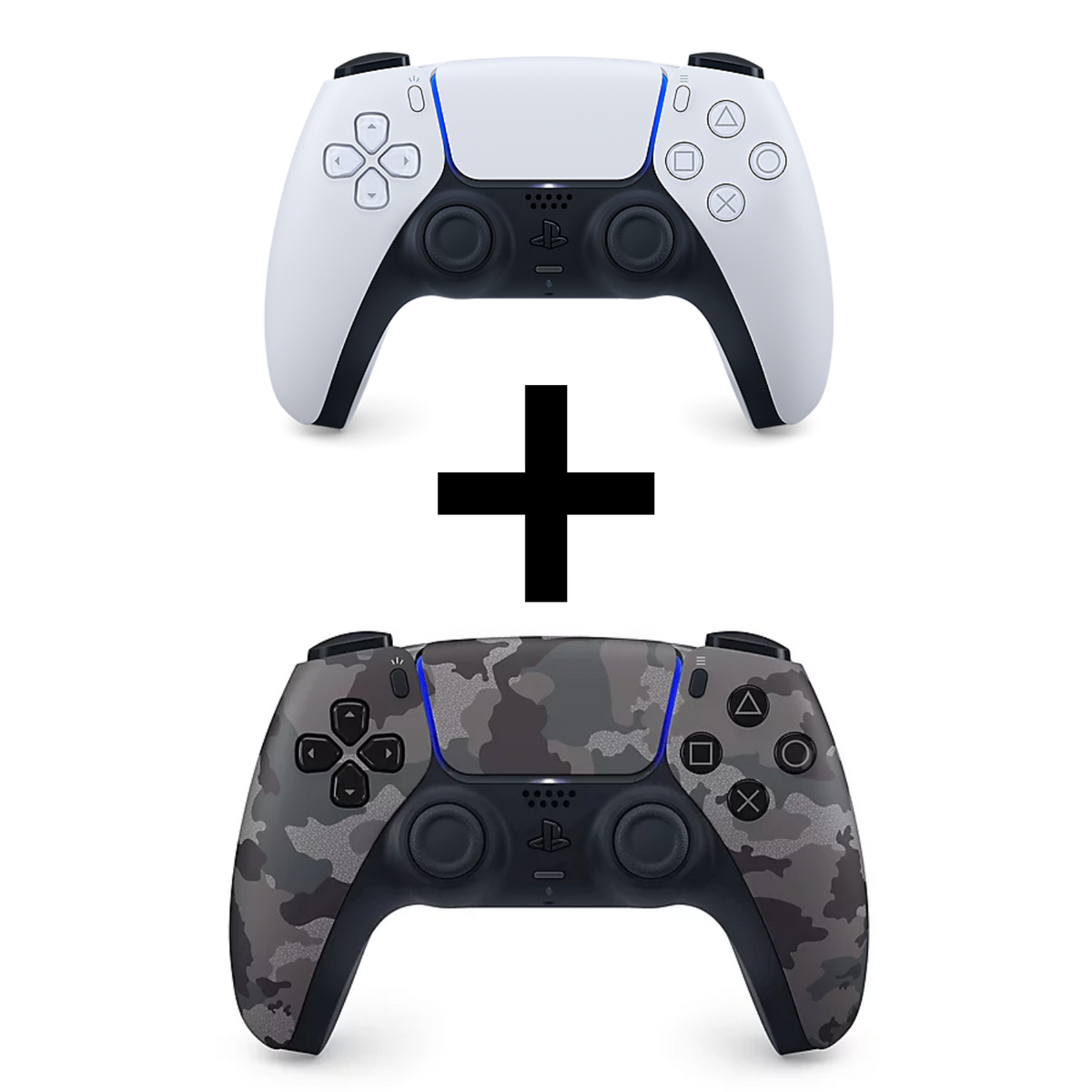 Pack de 2 mandos PS5: Blanco + Camuflaje